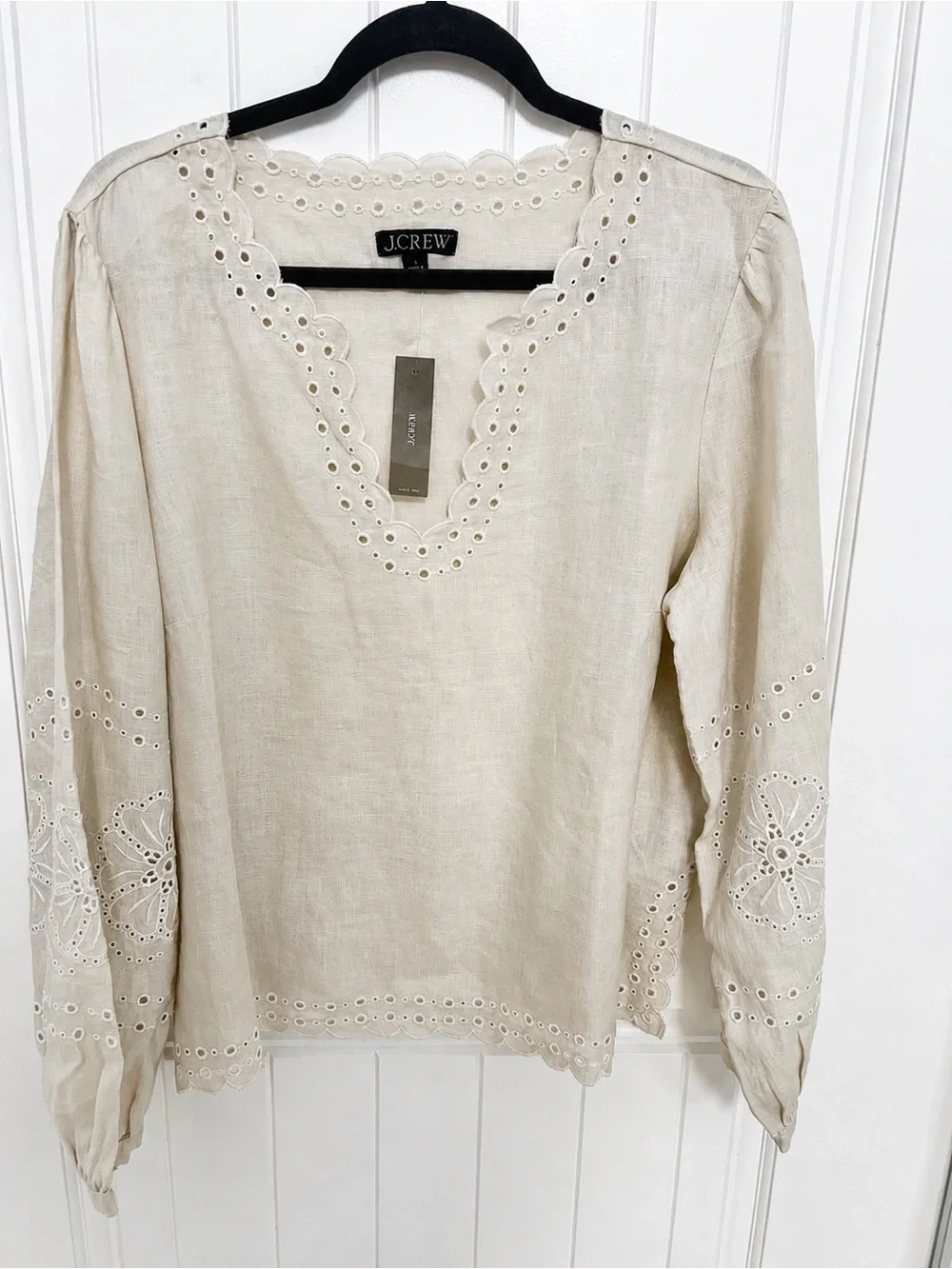 NWT J.Crew Eyelet Embroidered Scalloped Linen Blouse